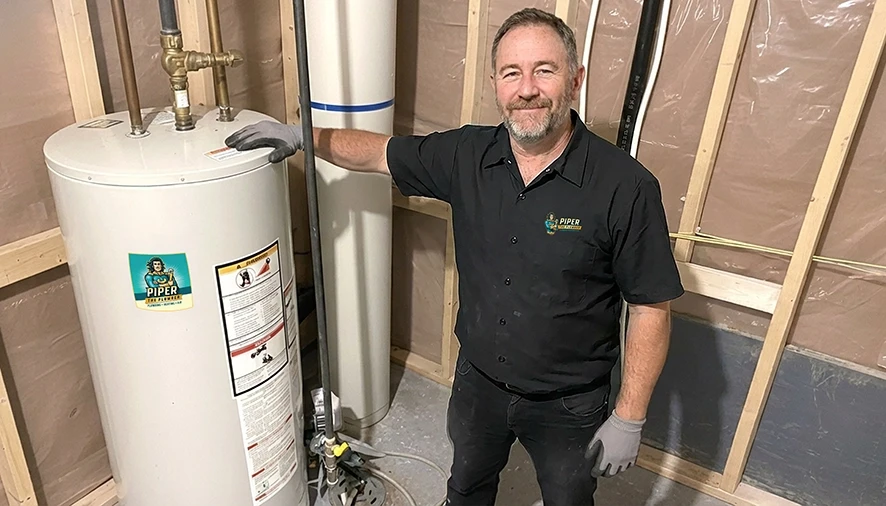 Piper The Plumber experts installing energy-efficient water heaters in Red Deer